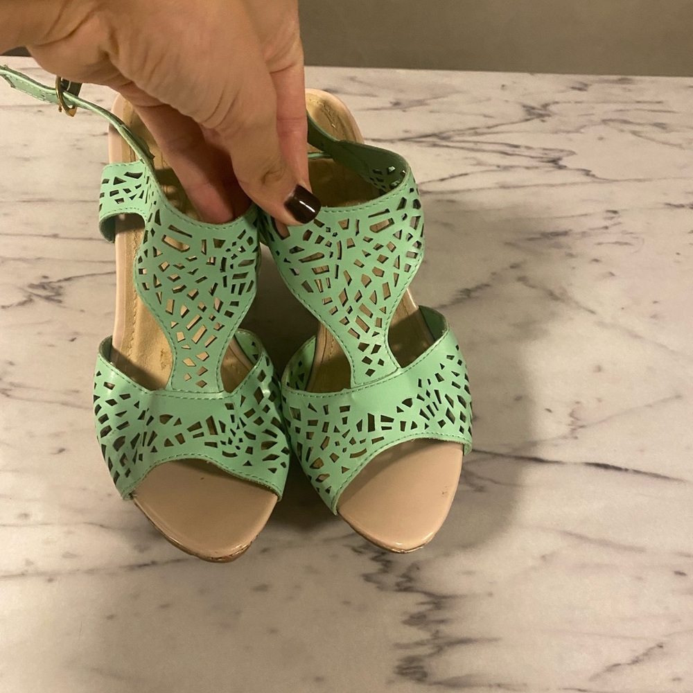 Aqua/Sea foam green sandal wedges